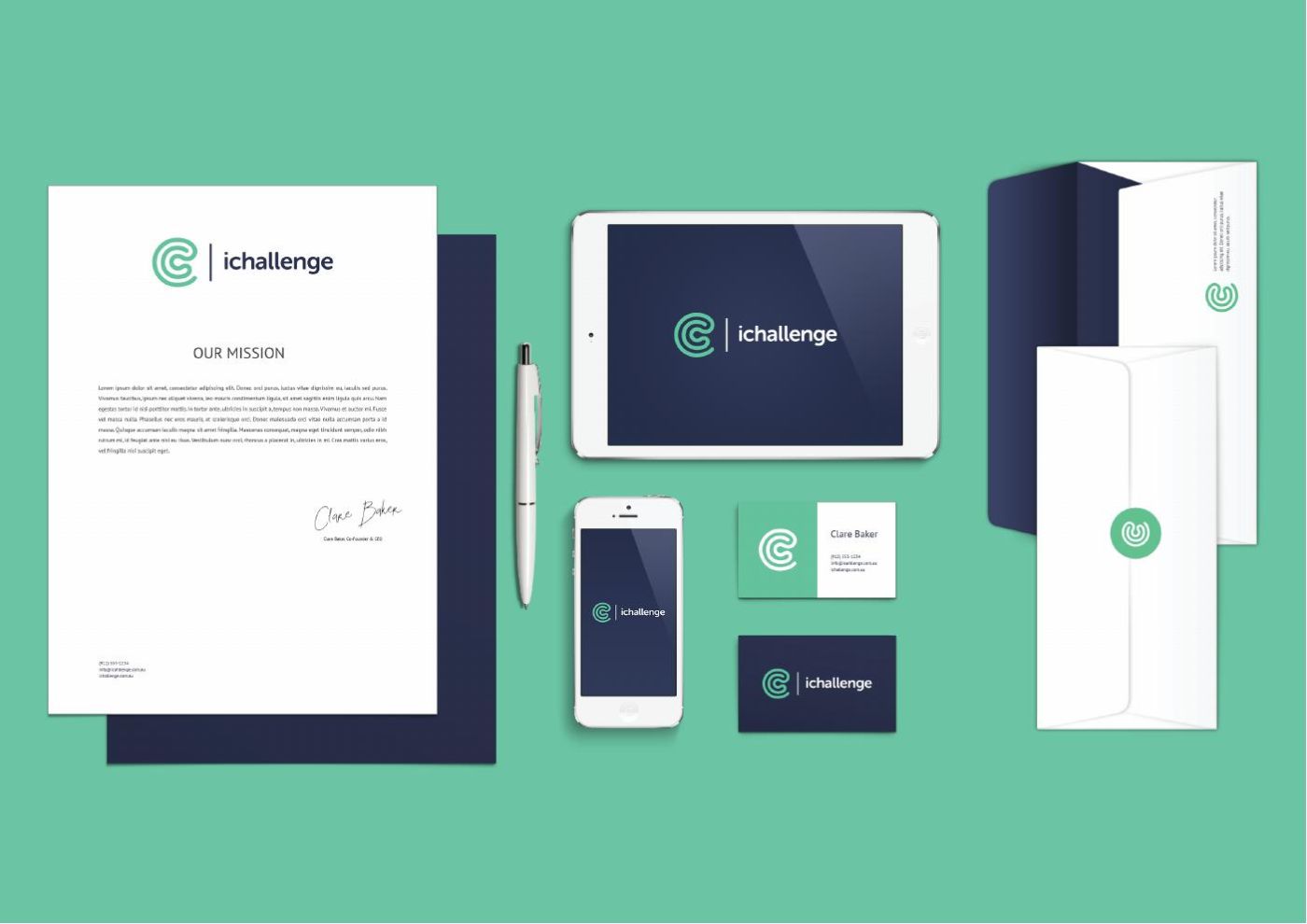 iChallenge stationery suite on mint
